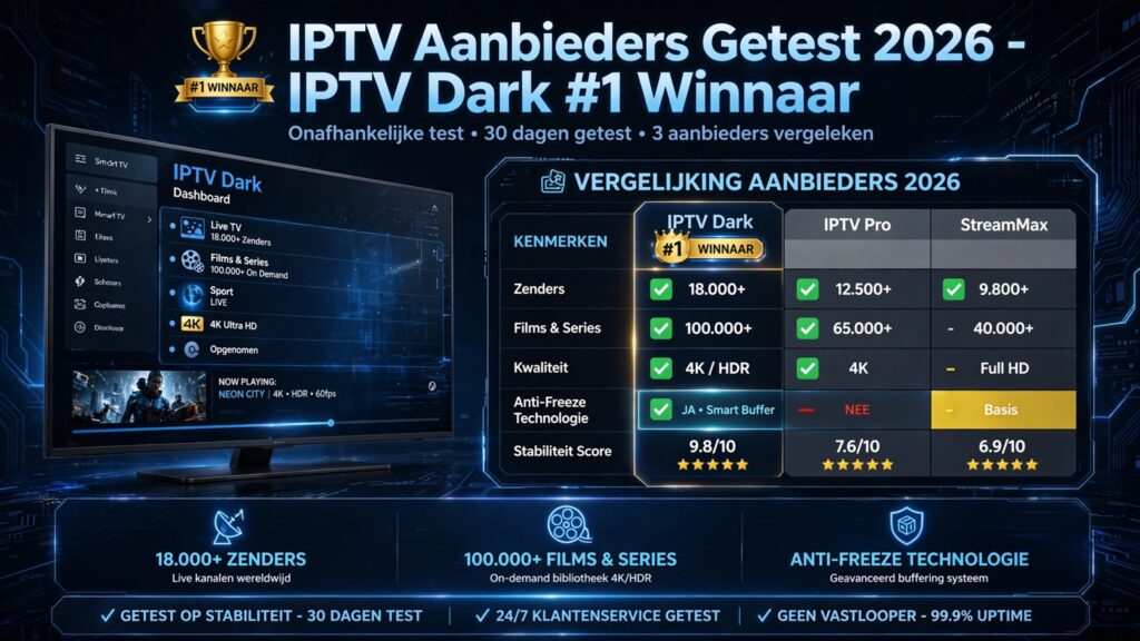 IPTV Aanbieders Getest 2026 - IPTV Dark #1 Winnaar Vergelijking
